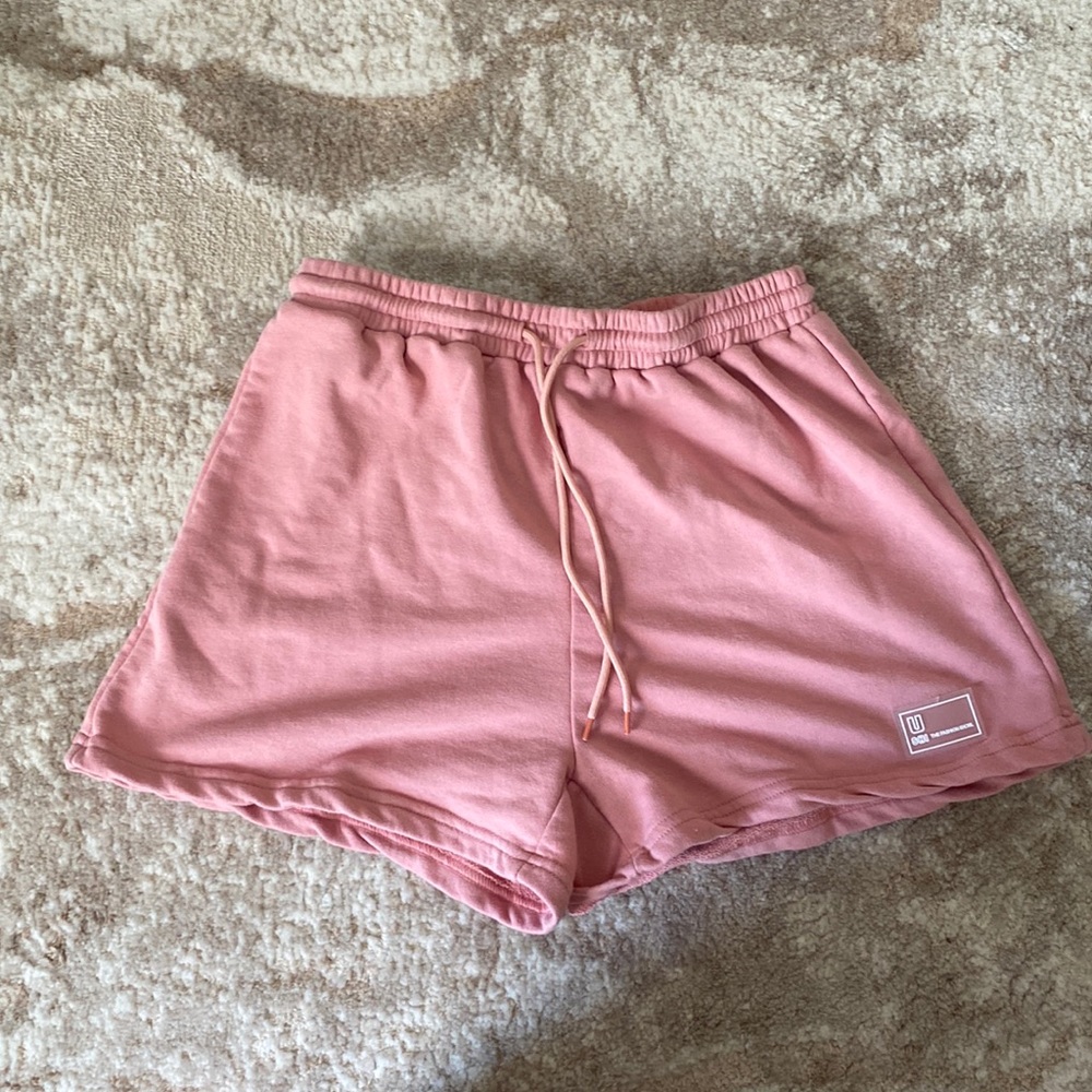 SHEIN Drawstring waist patched shorts, color: dusty pink, small